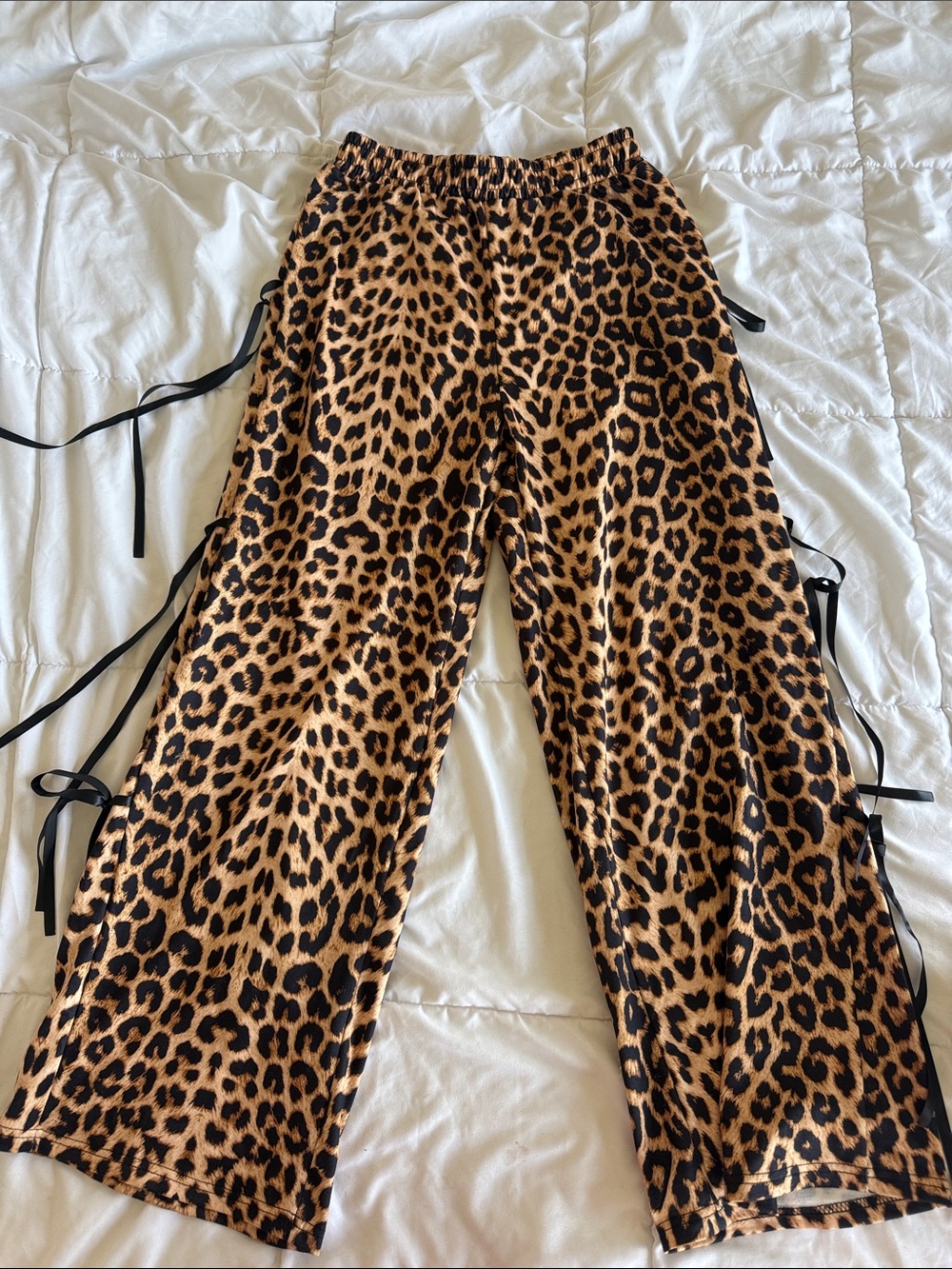 Leopard Print Wide-Leg Pants - Brown/Black